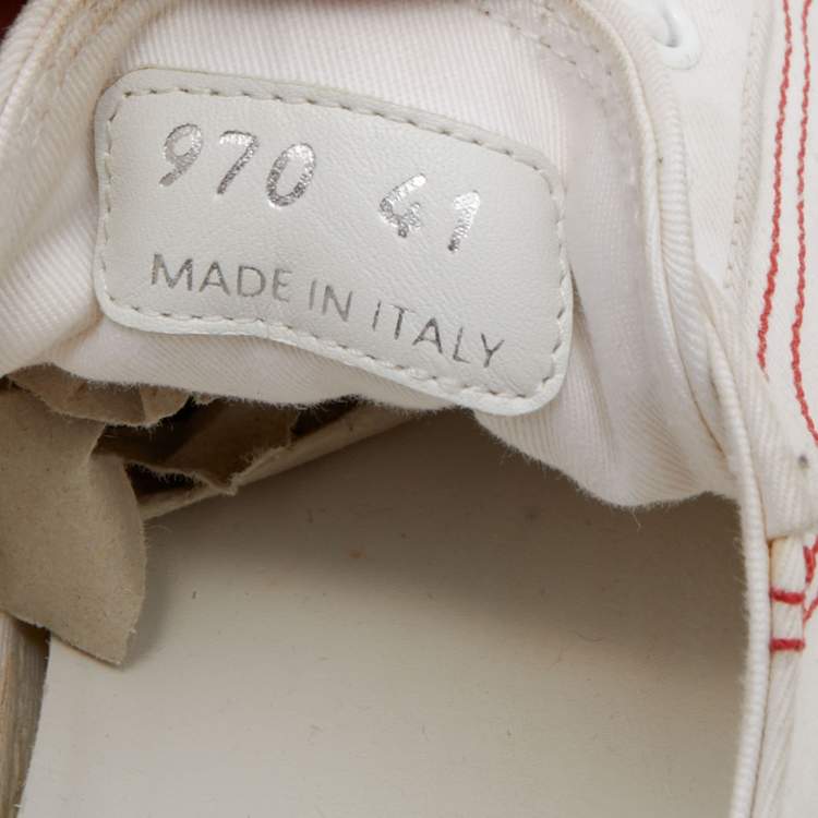 Pre Owned Miu Miu White Logo Embroidered Fabric Low Top Sneakers Size 41