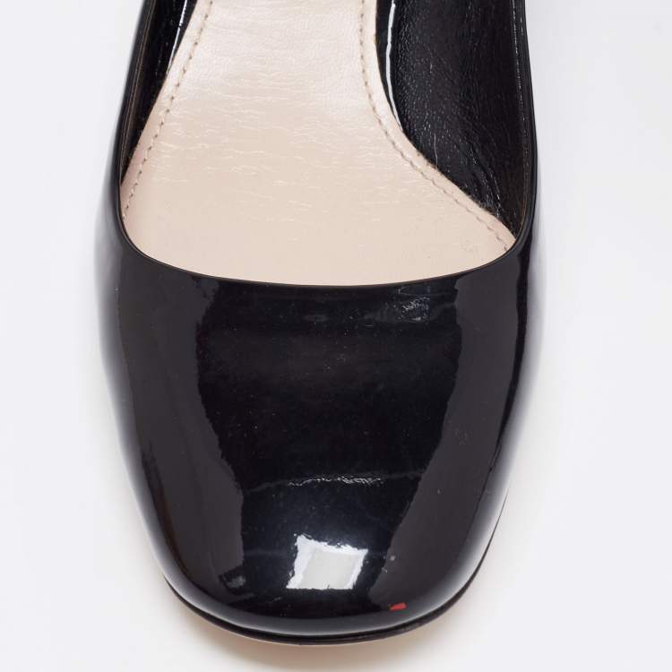 Pre Owned Miu Miu Black Patent Leather Crystal Embellished Block Heel Pumps Size 39