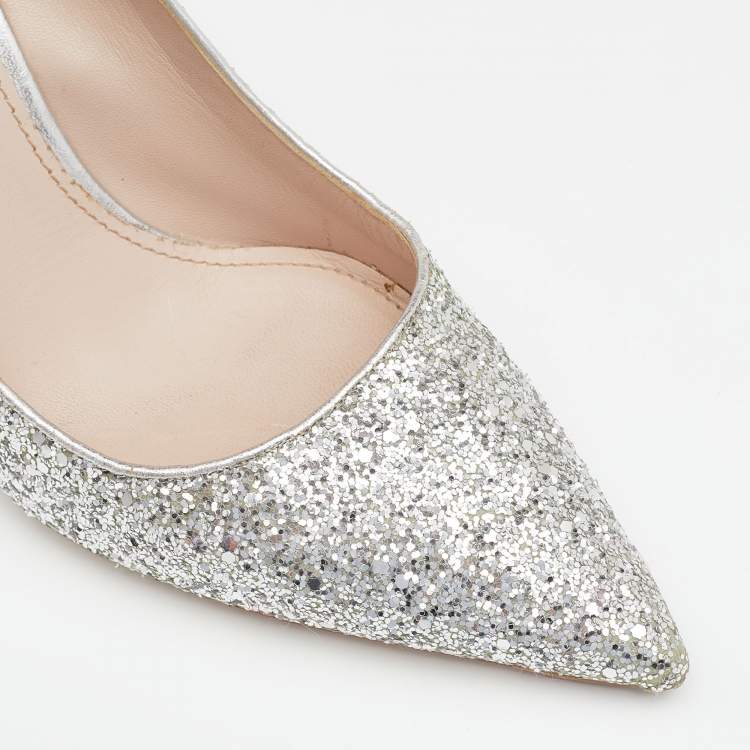Pre Owned Miu Miu Silver Coarse Glitter Pumps Size 37