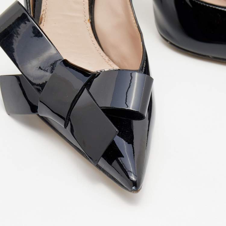 Pre Owned Miu Miu Black Patent Leather Bow Pointed Toe Pumps Size 37