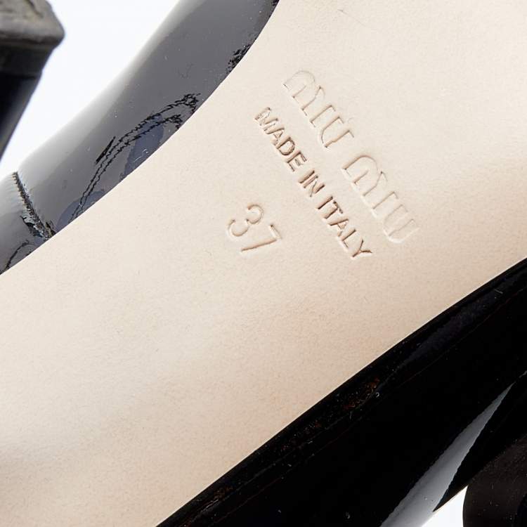 Pre Owned Miu Miu Black Patent Leather Bow Pointed Toe Pumps Size 37