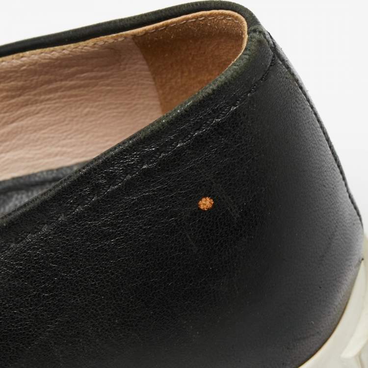 Pre Owned Miu Miu Black Leather Metal Cap Toe Slip-On Sneakers Size 36