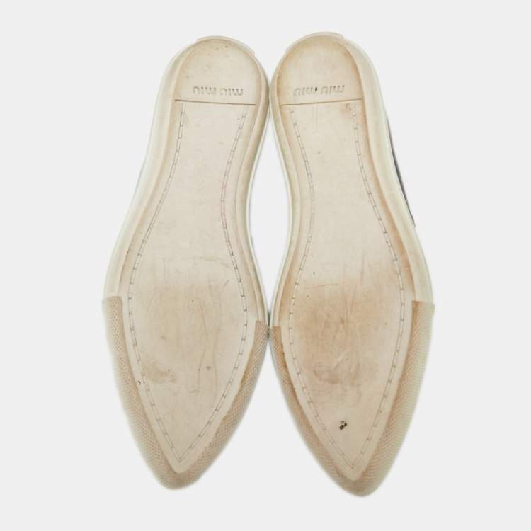 Pre Owned Miu Miu Black Leather Metal Cap Toe Slip-On Sneakers Size 36