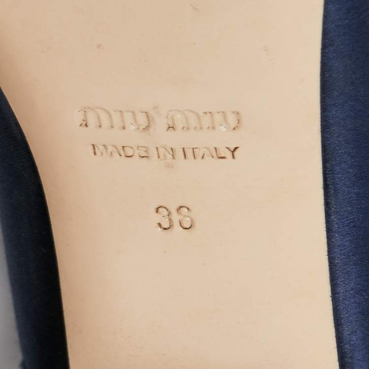 Pre Owned Miu Miu Navy Blue/Black Satin and Jewel Embellished PVC Mary Jane Ballet Flats Size 36