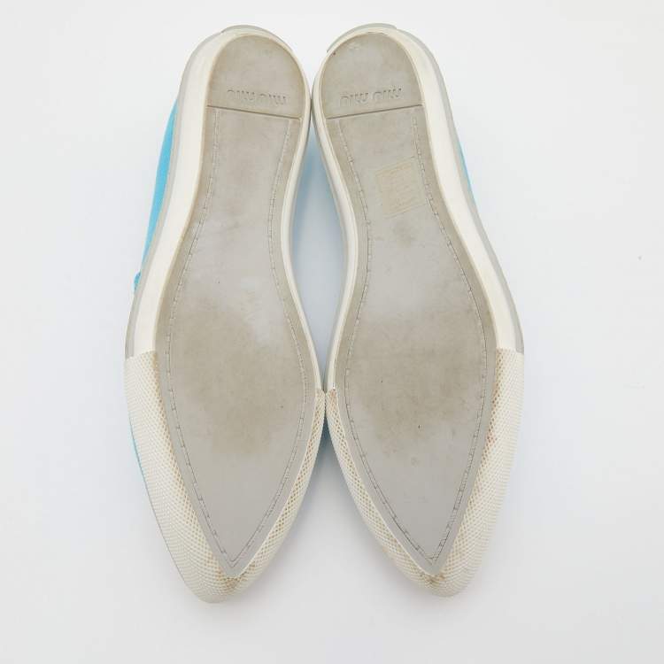 Pre Owned Miu Miu Blue Canvas Metal Cap Toe Slip On Sneakers Size 37.5