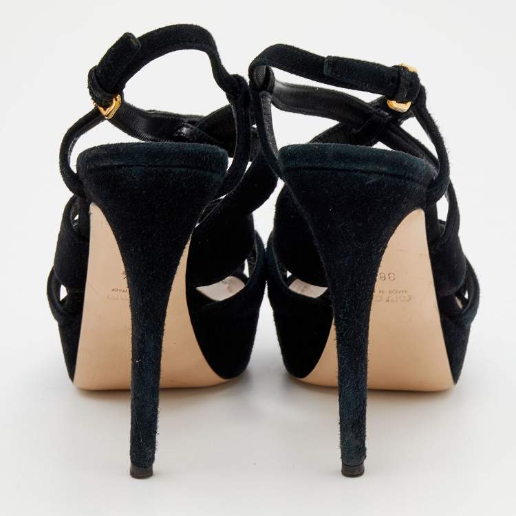 Pre Owned Miu Miu Black Suede Caged Slingback Platform Sandals Size 38.5