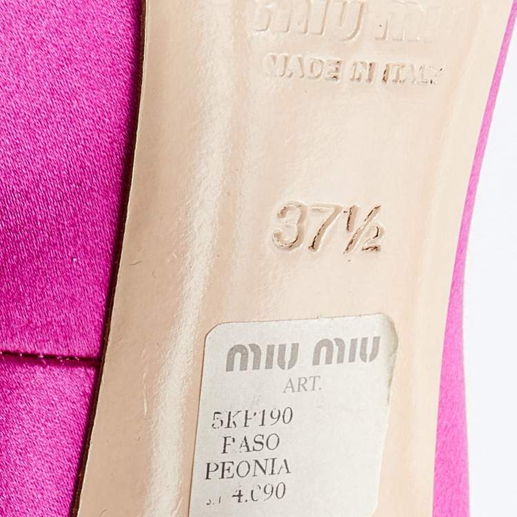 Pre Owned Miu Miu Pink Satin Embellished Peep Toe Pumps Size 37.5