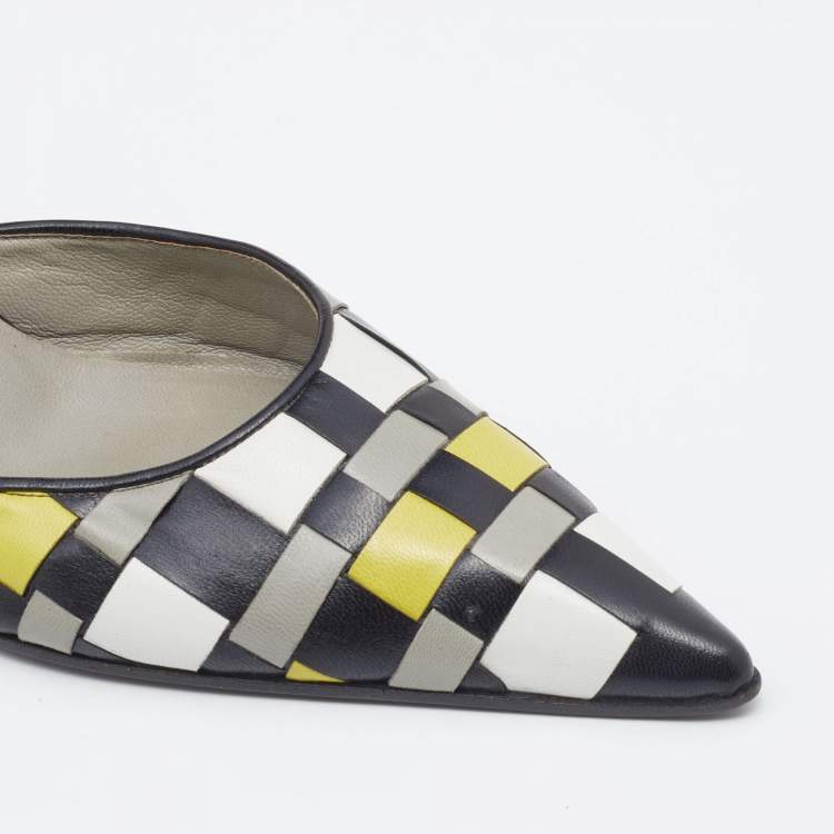 Pre Owned Miu Miu Multicolor Woven Leather Pointed Toe Mules Size 39.5