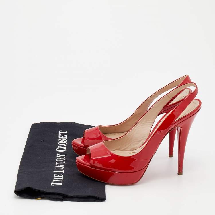 Pre Owned Miu Miu Red Patent Leather Peep Toe Platform Slingback Sandals Size 40