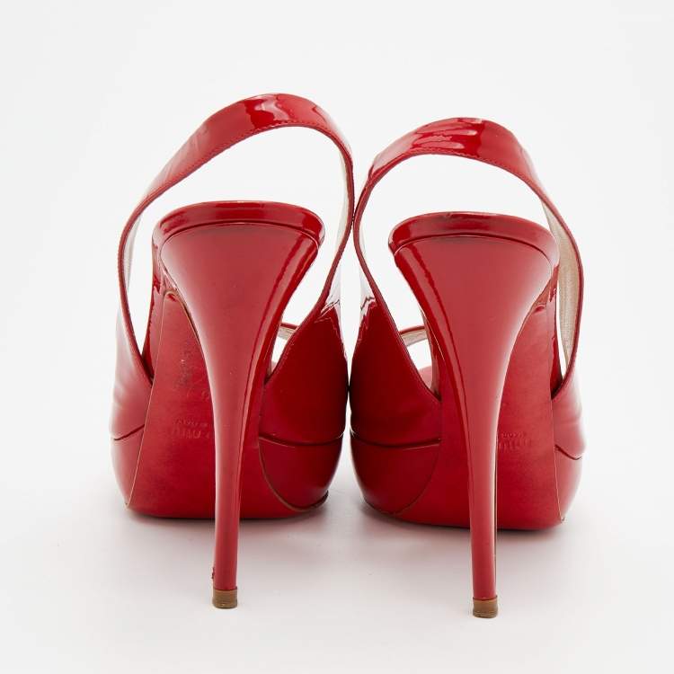 Pre Owned Miu Miu Red Patent Leather Peep Toe Platform Slingback Sandals Size 40