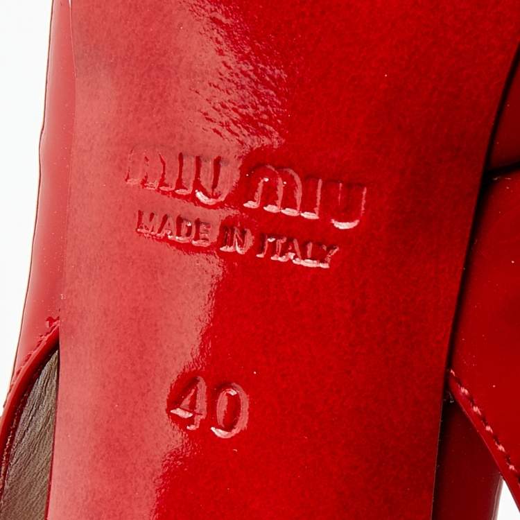 Pre Owned Miu Miu Red Patent Leather Peep Toe Platform Slingback Sandals Size 40