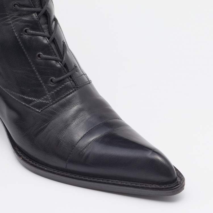 Pre Owned Miu Miu Black Leather Lace Up Knee Length Boots Size 40