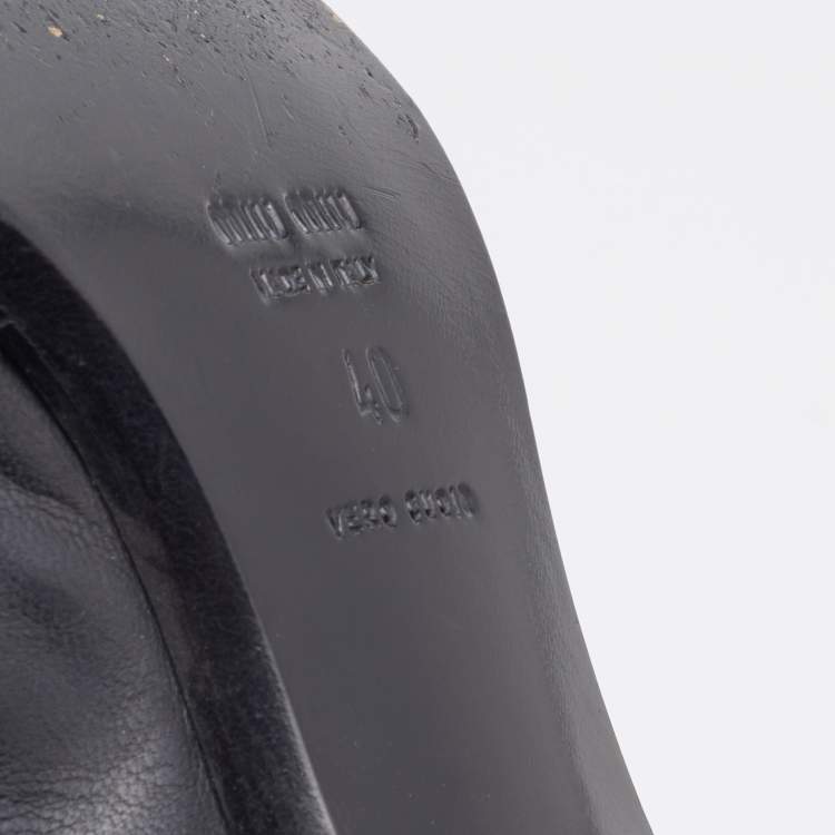 Pre Owned Miu Miu Black Leather Lace Up Knee Length Boots Size 40