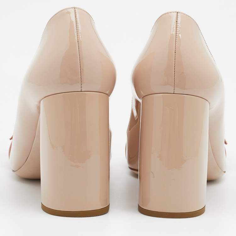 Pre Owned Miu Miu Tri-Color Patent Leather Buckle Detail Block Heel Pumps Size 39