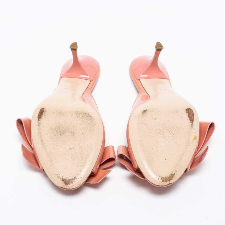 Pre Owned Miu Miu Blush Pink Patent Leather Bow Mules Size 36.5