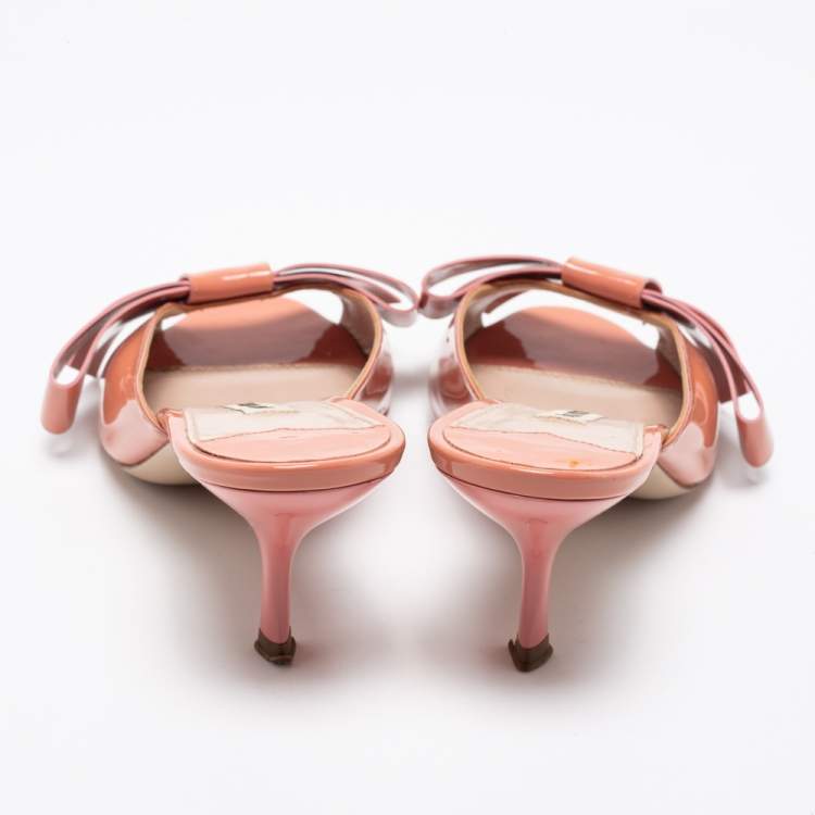 Pre Owned Miu Miu Blush Pink Patent Leather Bow Mules Size 36.5