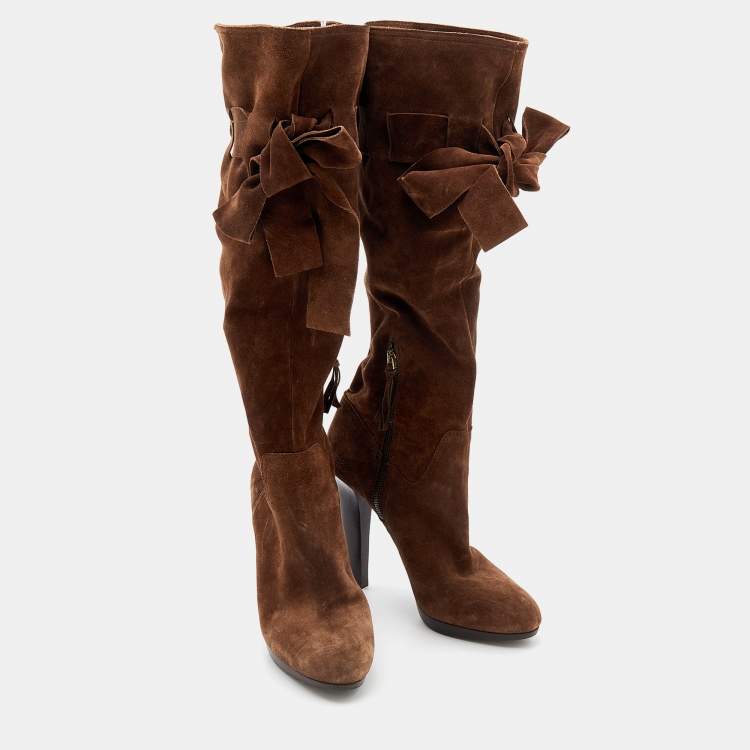 Pre Owned Miu Miu Brown Suede Knee Length Boots Size 40