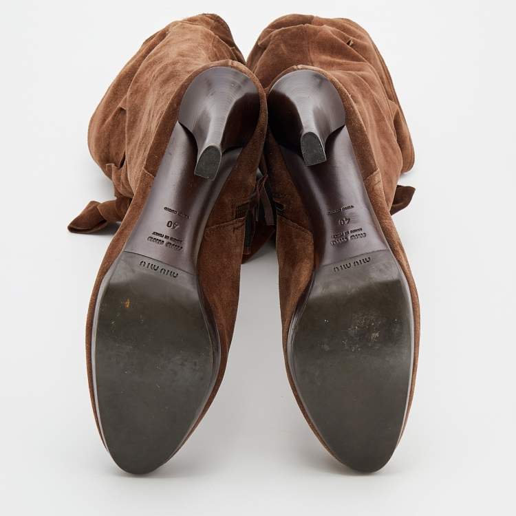 Pre Owned Miu Miu Brown Suede Knee Length Boots Size 40