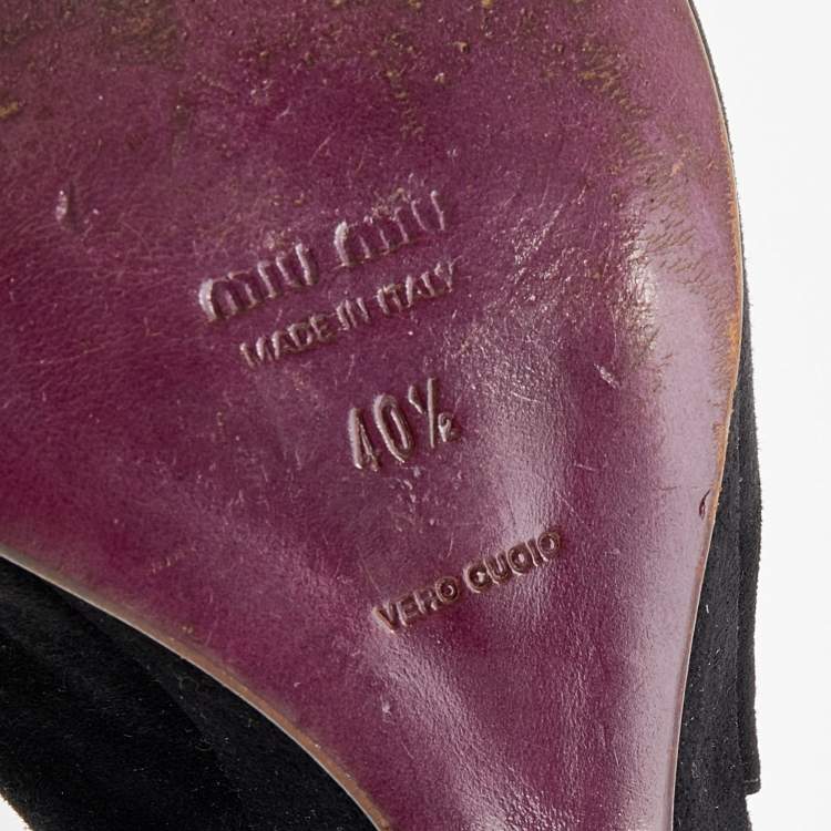 Pre Owned Miu Miu Black Suede Wedge Peep Toe Slingback Sandals Size 40.5