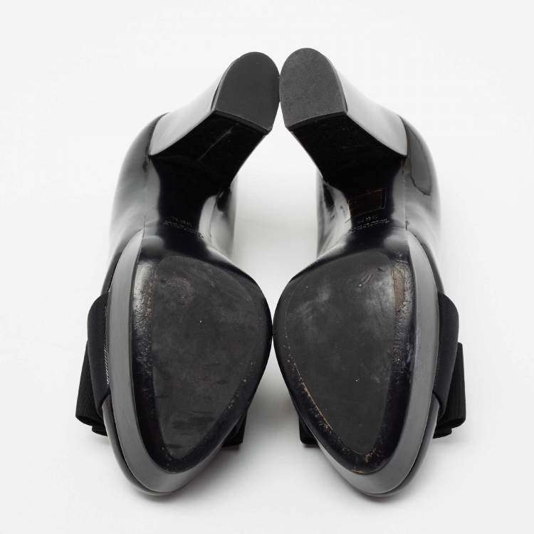 Pre Owned Miu Miu Black Patent Leather Bow Platform Pumps Size 36.5