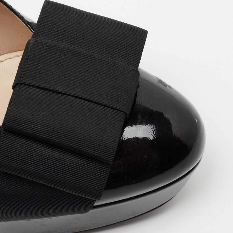 Pre Owned Miu Miu Black Patent Leather Bow Platform Pumps Size 36.5