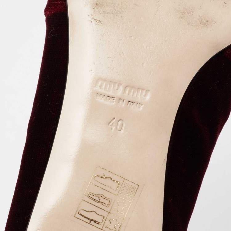 Pre Owned Miu Miu Burgundy Crest Embroidered Velvet Smoking Slippers Size 40