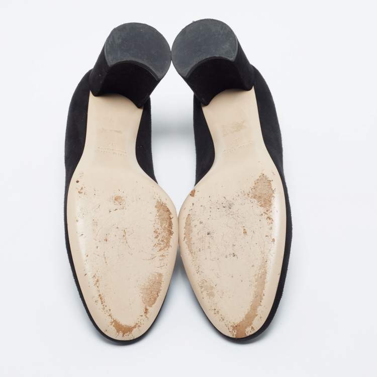 Pre Owned Miu Miu Black Suede Eyelet Block Heel Pumps Size 37