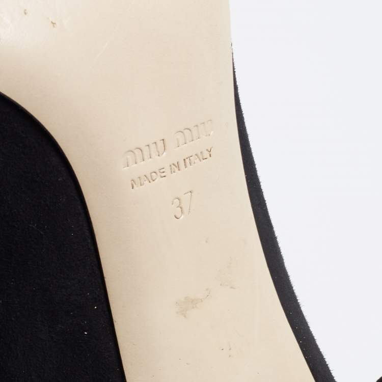 Pre Owned Miu Miu Black Suede Eyelet Block Heel Pumps Size 37