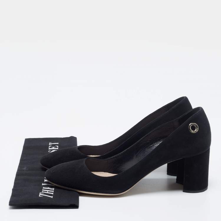 Pre Owned Miu Miu Black Suede Eyelet Block Heel Pumps Size 37