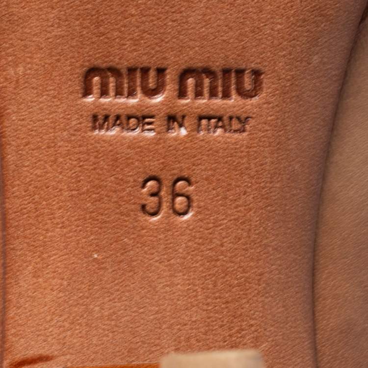 Pre Owned Miu Miu Brown Leather Bow Peep-Toe Platform Pumps Size 36