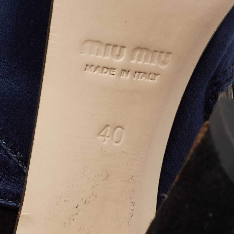 Pre Owned Miu Miu Black/Blue Suede And Satin Open Toe Ankle Boots Size 40
