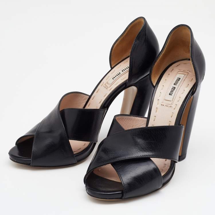 Pre Owned Miu Miu Black Leather Criss Cross Sandals Size 37