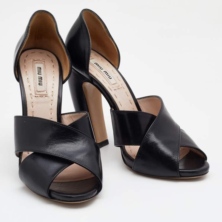 Pre Owned Miu Miu Black Leather Criss Cross Sandals Size 37