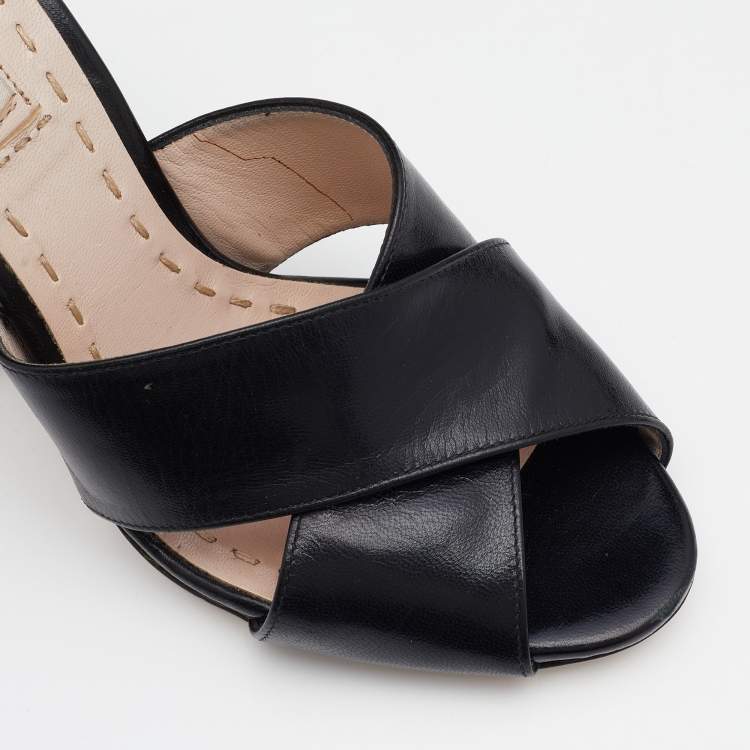 Pre Owned Miu Miu Black Leather Criss Cross Sandals Size 37