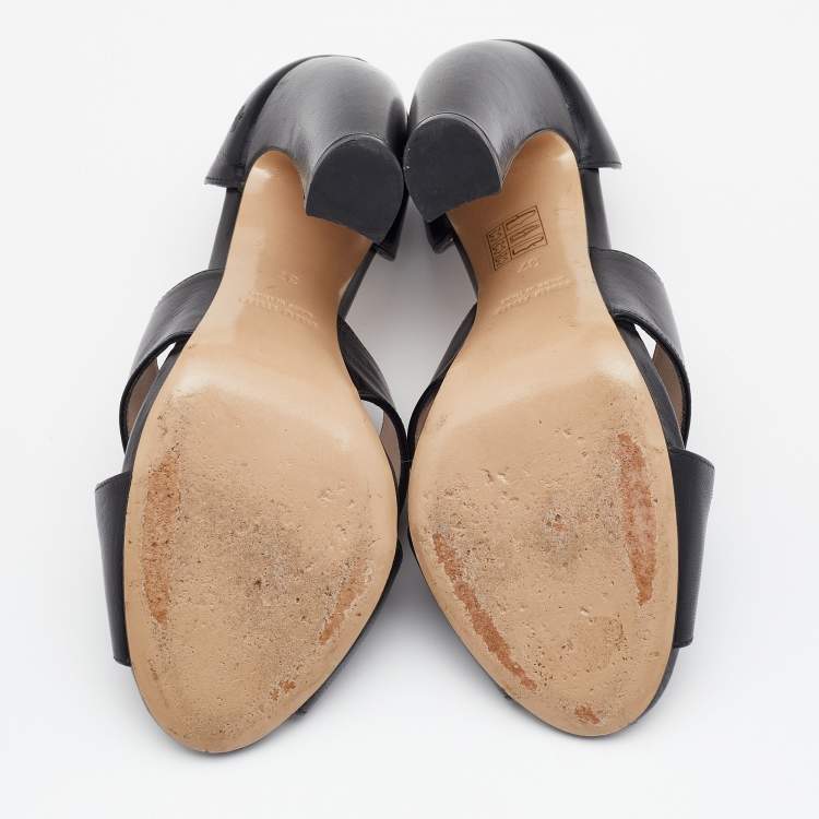 Pre Owned Miu Miu Black Leather Criss Cross Sandals Size 37