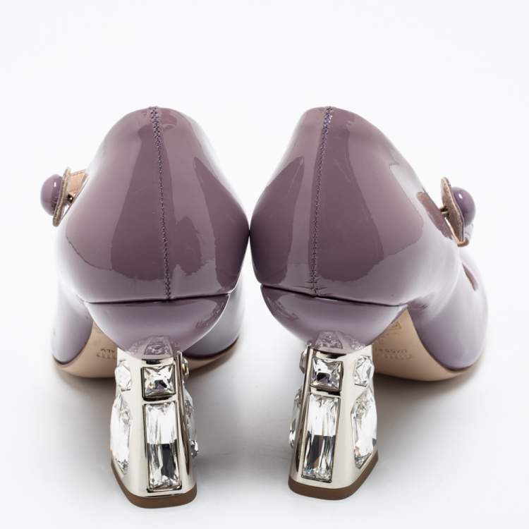 Pre Owned Miu Miu Tiffany Mauve Patent Leather Crystal Embellished Heel Mary Jane Pumps Size 36