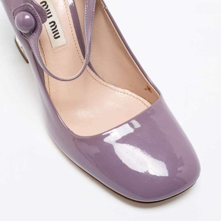 Pre Owned Miu Miu Tiffany Mauve Patent Leather Crystal Embellished Heel Mary Jane Pumps Size 36