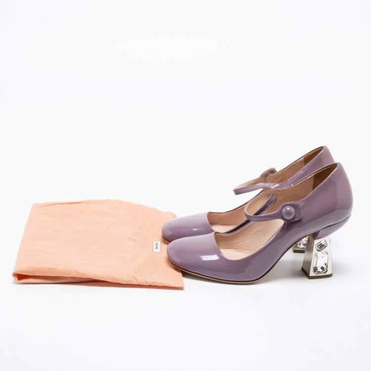 Pre Owned Miu Miu Tiffany Mauve Patent Leather Crystal Embellished Heel Mary Jane Pumps Size 36