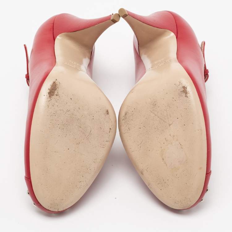 Pre Owned Miu Miu Red Studded Leather Mary Jane Pumps Size 38.5