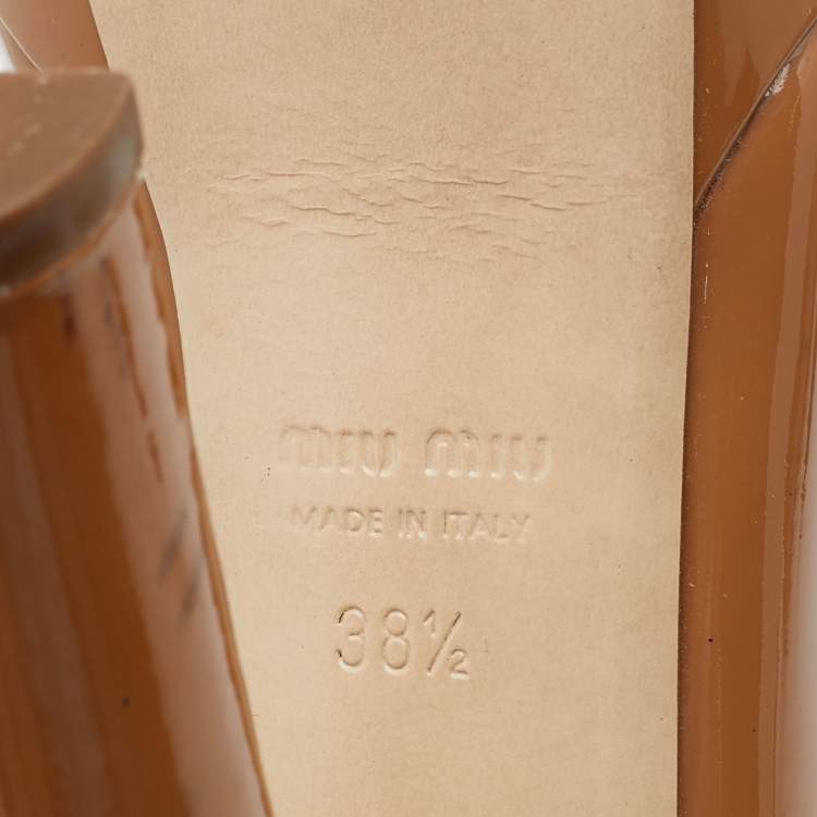 Pre Owned Miu Miu Brown Patent Leather Penny Loafer Platform Pumps Size 38.5