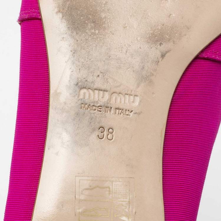 Pre Owned Miu Miu Pink Canvas Crest Crystal Embellished Smoking Slippers Size 38