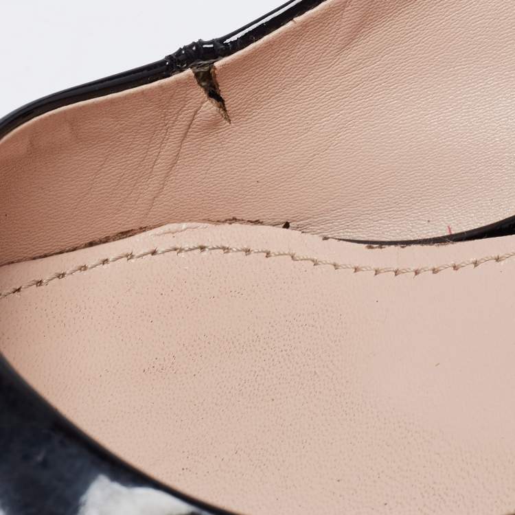 Pre Owned Miu Miu Black Patent Leather Crystal Embellished Block Heel Pumps Size 38.5
