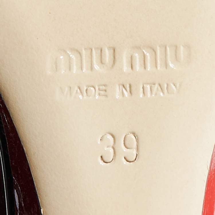Pre Owned Miu Miu Red Patent Leather Peep Toe Pumps Size 39