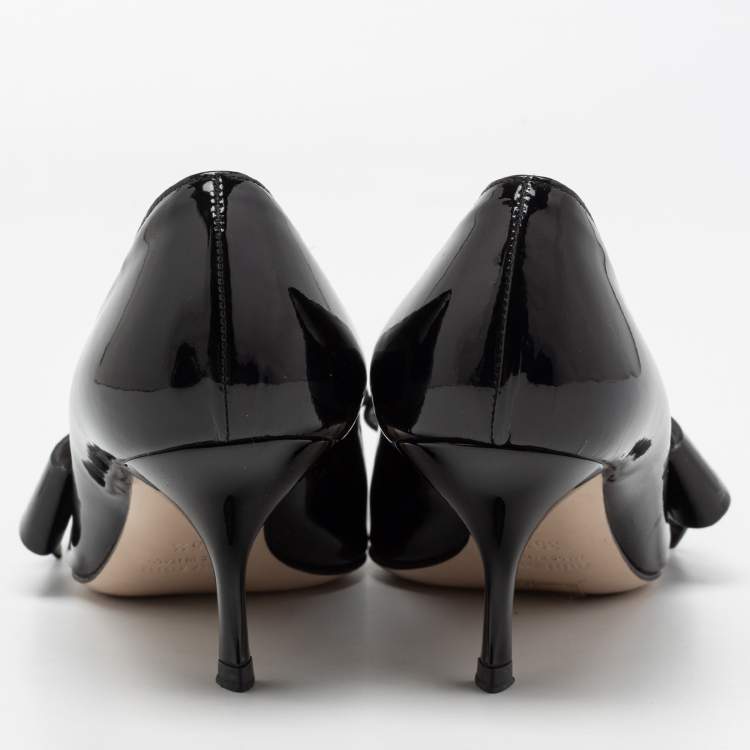 Pre Owned Miu Miu Black Patent Leather Bow Pointed Toe Pumps Size 35.5