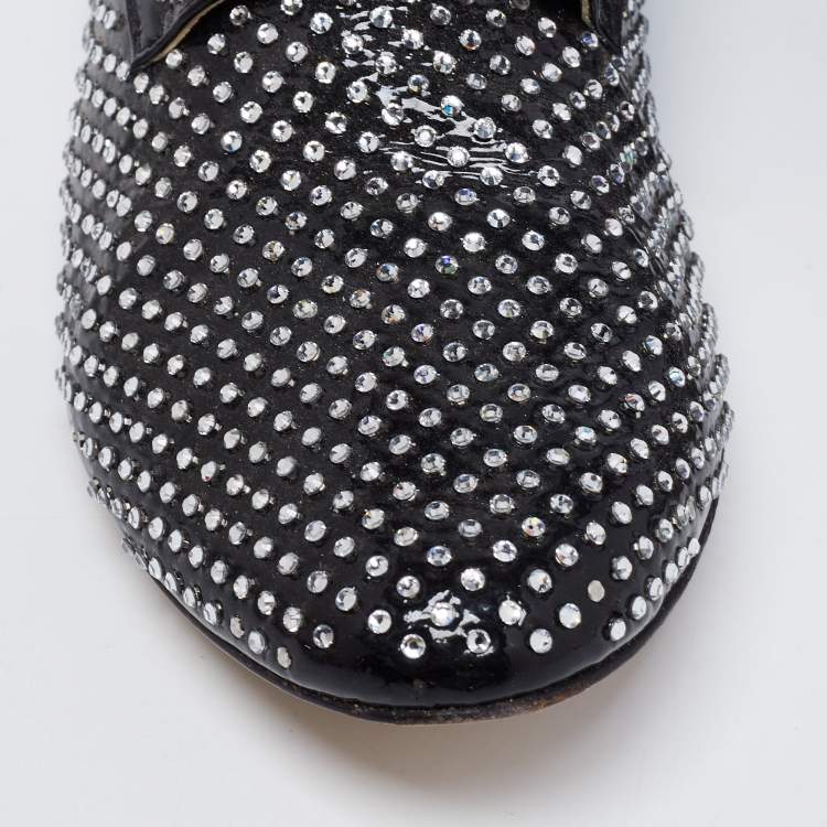 Pre Owned Miu Miu Black Patent Leather Crystal Embellished Lace Up Derby Size 41