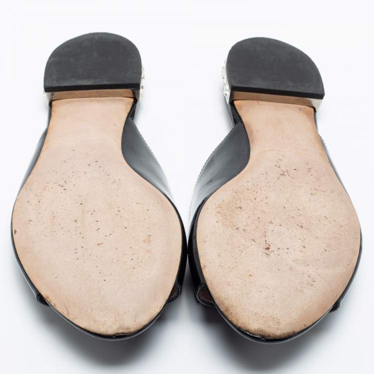 Pre Owned Miu Miu Black Patent Leather Bow Embellished Slides Size 37