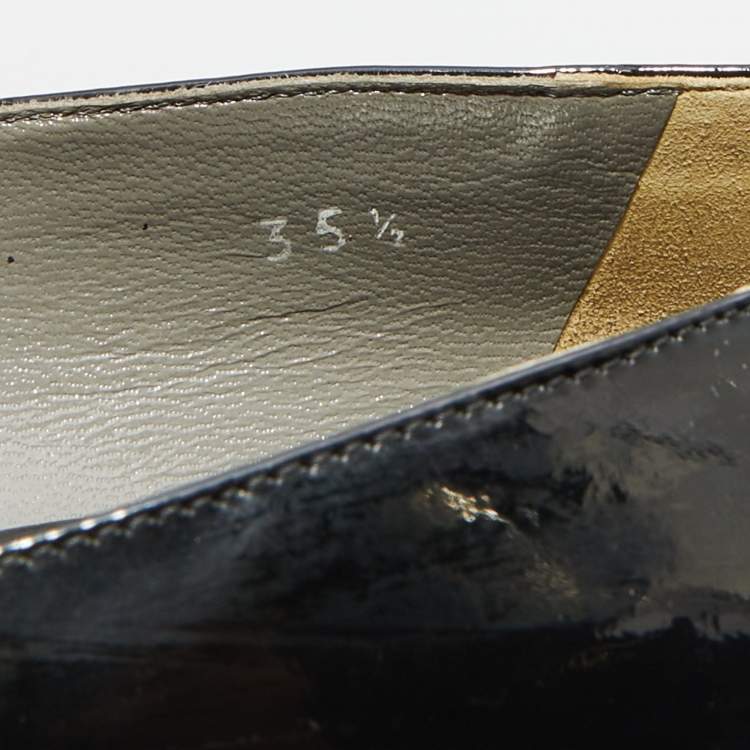 Pre Owned Miu Miu Black/Grey Patent Leather And Rubber Extended Cap Toe Mary Jane Pumps Size 35.5