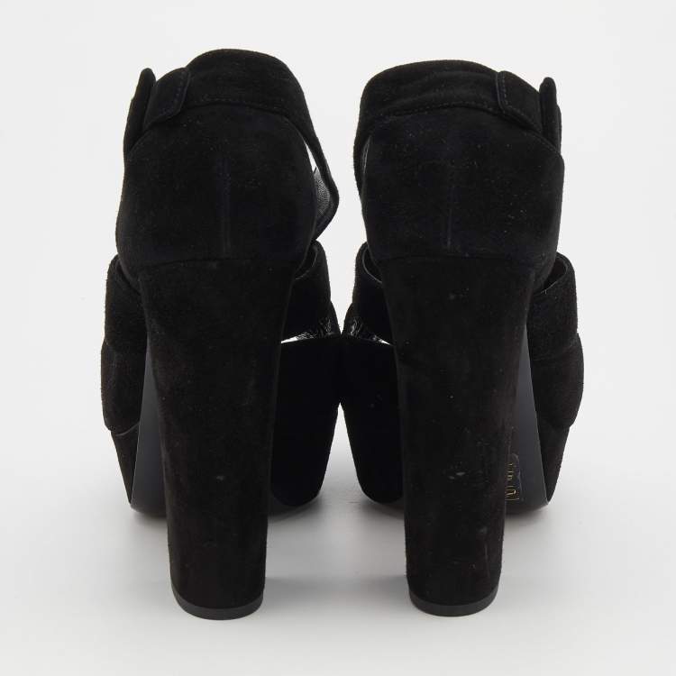 Pre Owned Miu Miu Black Suede Crystal Embellished Platform Sandals Size 38.5