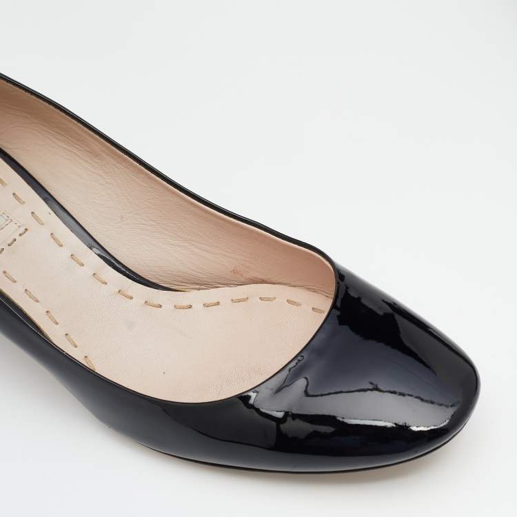Pre Owned Miu Miu Black Patent Leather Crystal Embellished Block Heel Pumps Size 38