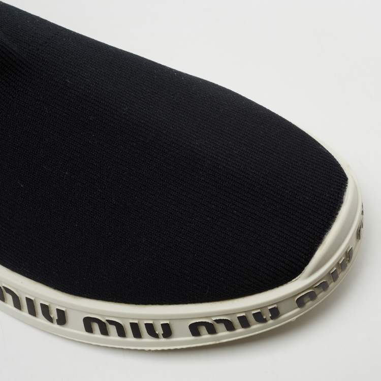 Pre Owned Miu Miu  Black Knit Fabric Hight Top Sneakers Size 38